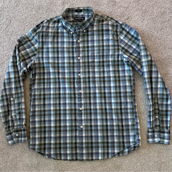 J Crew Men's Plaid Button-Down Shirt - Blue and Green Size Large SLIM - Picture 1 of 3